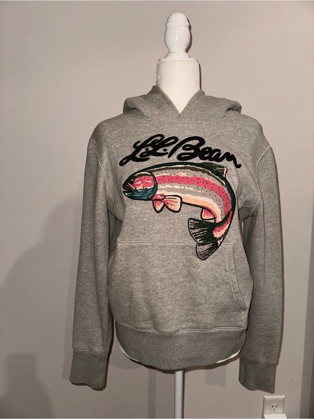 L.L. Bean Gray Hoodie with Colorful Trout Graphic